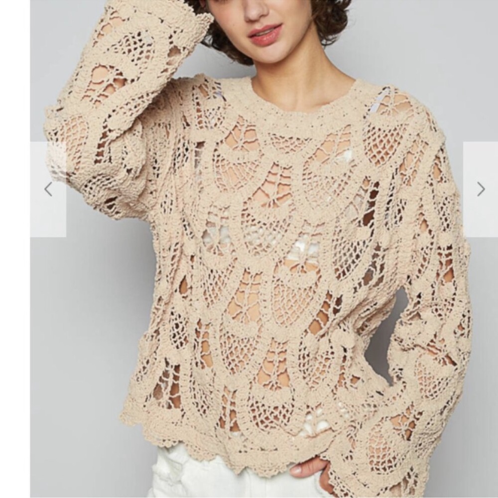 NWOT’s POL Beige Crochet Sweater. OS